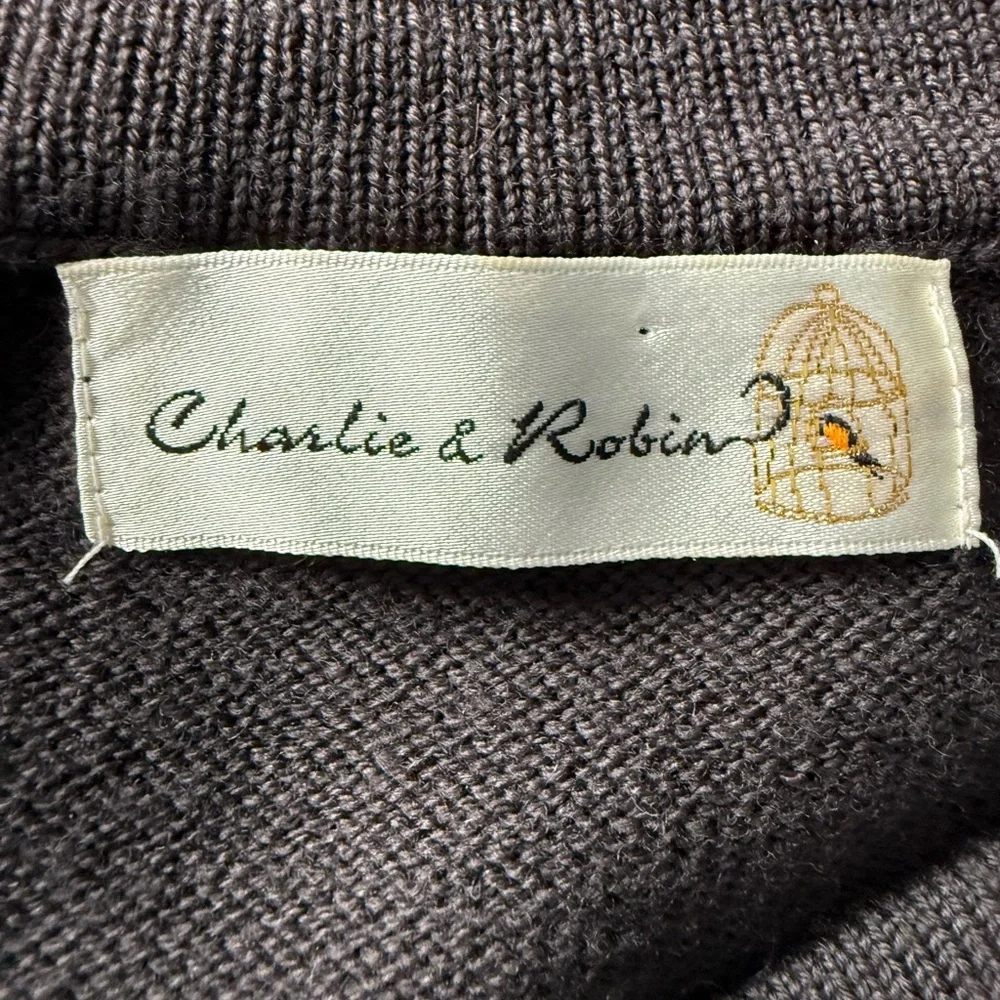 Anthropologie Charcoal and Ivory Bird Cardigan - Picture 7 of 8